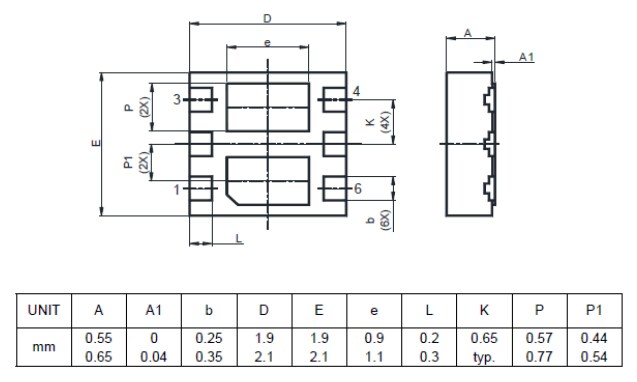 Mechanical Drawing - Diotec Semiconductor DI2A8N03PWK2-AQ Dual N-Channel Power MOSFET